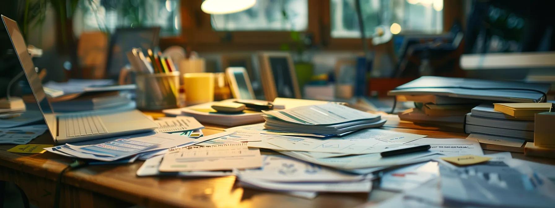 a desk scattered with papers filled with technical questions, situational inquiries, and notes on past experiences, project management, and ongoing education for a comprehensive interview template for selecting a flutter developer. a desk scattered with papers filled with technical questions, situational inquiries, and notes on past experiences, project management, and ongoing education for a comprehensive interview template for selecting a flutter developer.