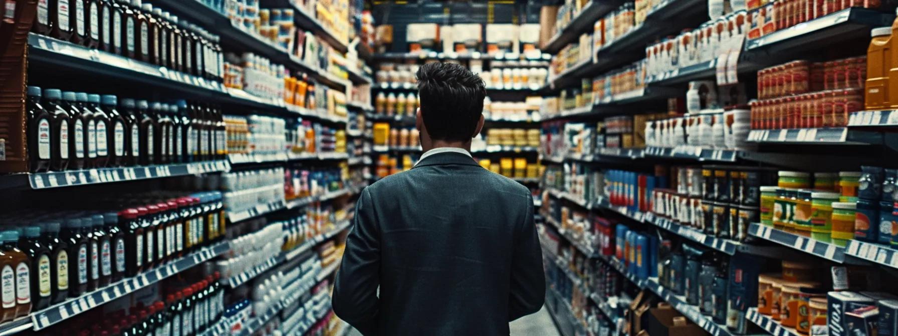 a grocery store manager effortlessly reordering stock with a single click on a mobile app, surrounded by shelves neatly organized with products of various colors and sizes. a grocery store manager effortlessly reordering stock with a single click on a mobile app, surrounded by shelves neatly organized with products of various colors and sizes.