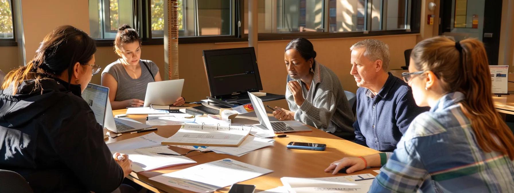 a group of diverse stakeholders gathered around a table, discussing project requirements and budget constraints with a stack of papers and laptops in front of them. a group of diverse stakeholders gathered around a table, discussing project requirements and budget constraints with a stack of papers and laptops in front of them.