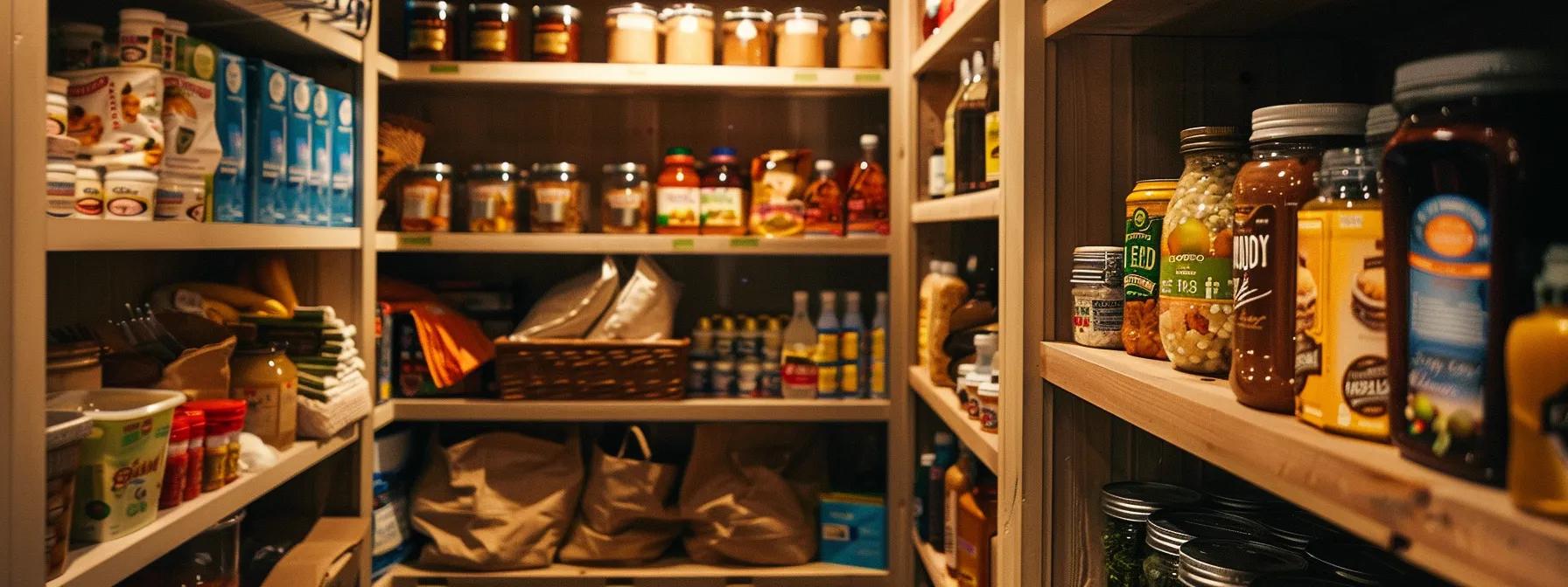 an organized pantry with neatly labeled shelves and easily accessible items, showcasing the convenience and efficiency of the one click reorder feature for grocery shopping. an organized pantry with neatly labeled shelves and easily accessible items, showcasing the convenience and efficiency of the one click reorder feature for grocery shopping.