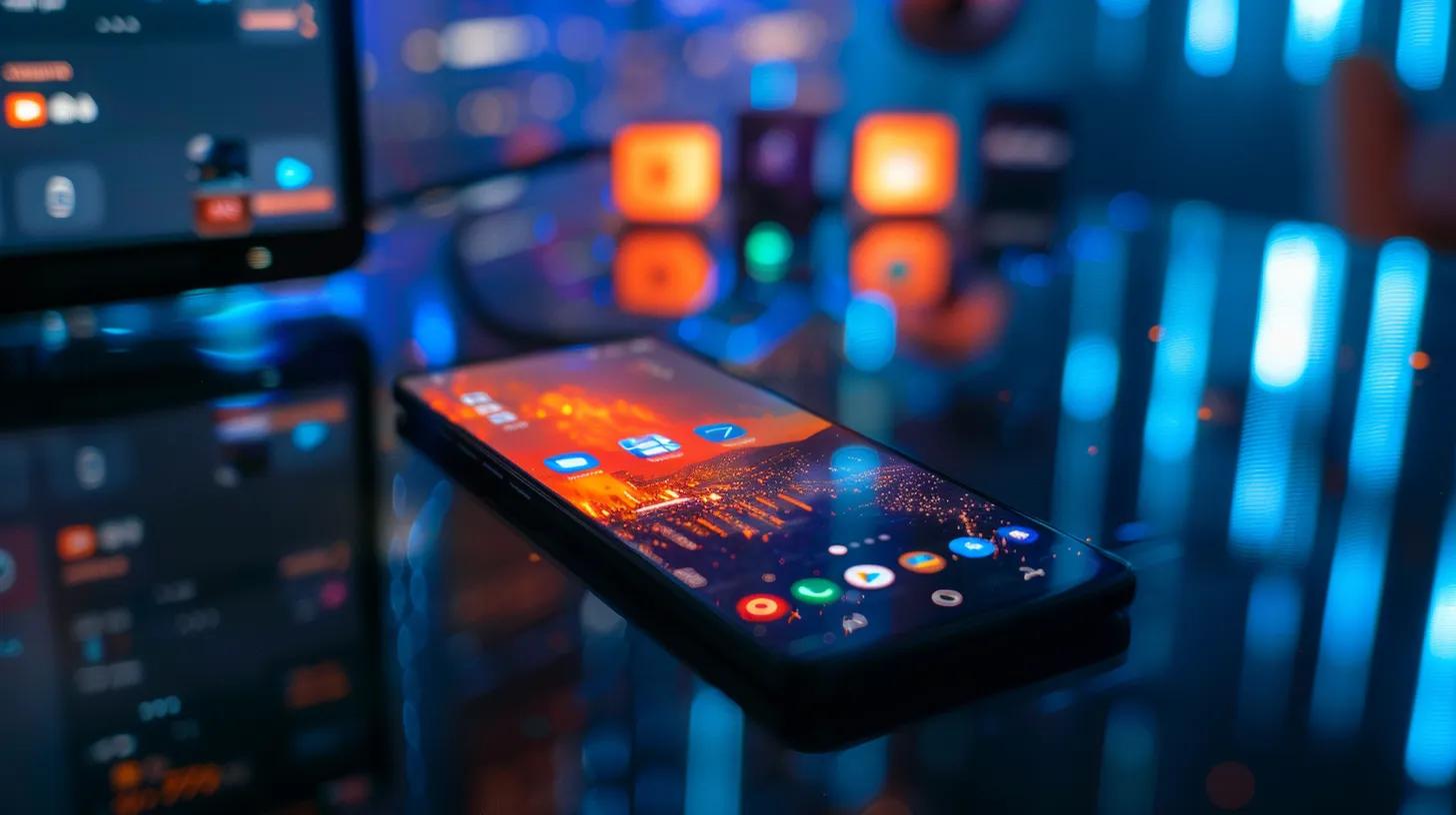 a sleek smartphone displaying a vibrant interface of a privacy-focused messaging app, illuminated by soft, ambient lighting, surrounded by abstract representations of digital security and encryption symbols.