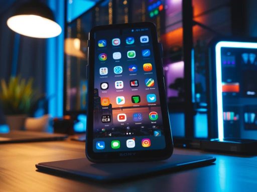 a sleek smartphone displaying a vibrant, modern interface of privacy-focused messaging apps, set against a backdrop of a dimly lit room emphasizing digital security and confidentiality.