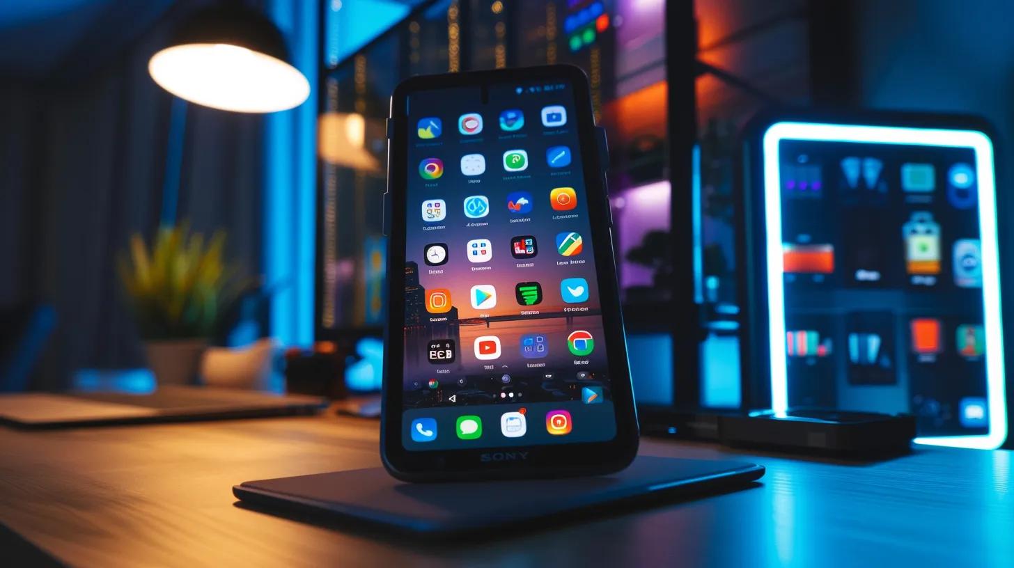 a sleek smartphone displaying a vibrant, modern interface of privacy-focused messaging apps, set against a backdrop of a dimly lit room emphasizing digital security and confidentiality.