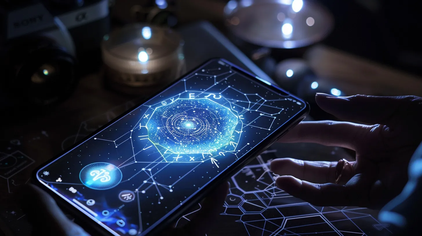 a captivating digital interface displaying personalized daily horoscopes and real-time astrology insights, illuminated by soft, ethereal lighting that enhances the mystical atmosphere of the astrology app. a captivating digital interface displaying personalized daily horoscopes and real-time astrology insights, illuminated by soft, ethereal lighting that enhances the mystical atmosphere of the astrology app.