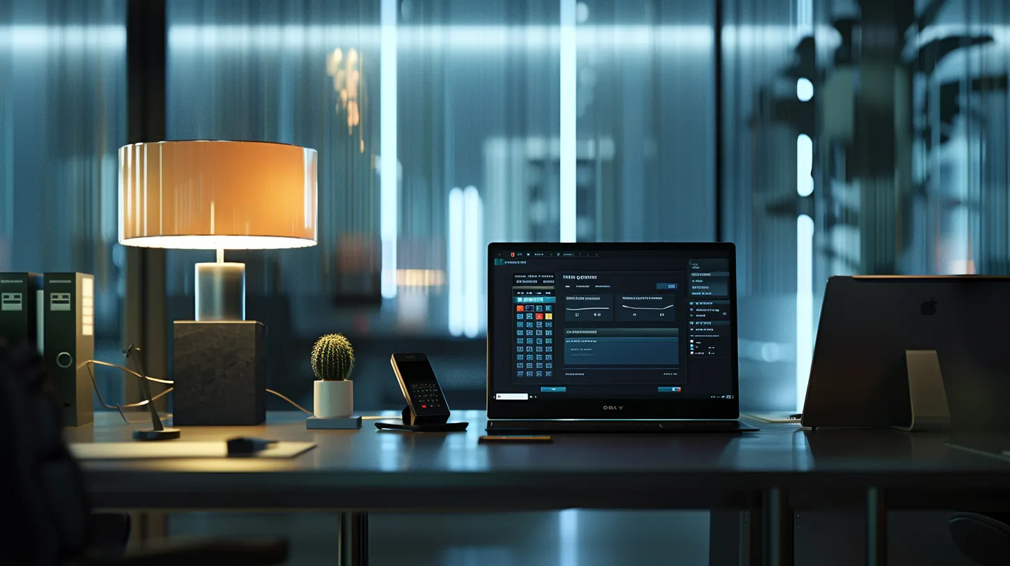 a modern office setting featuring a sleek laptop screen displaying a vibrant payment gateway interface, illuminated by soft natural light, symbolizing secure and efficient online transaction processing.