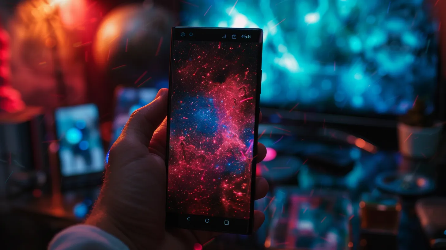 a sleek smartphone displaying a vibrant nebula-themed astrology app interface with sanskrit script, showcasing daily celestial insights while harmoniously blending traditional hindu calendar elements against a cosmic backdrop. a sleek smartphone displaying a vibrant nebula-themed astrology app interface with sanskrit script, showcasing daily celestial insights while harmoniously blending traditional hindu calendar elements against a cosmic backdrop.