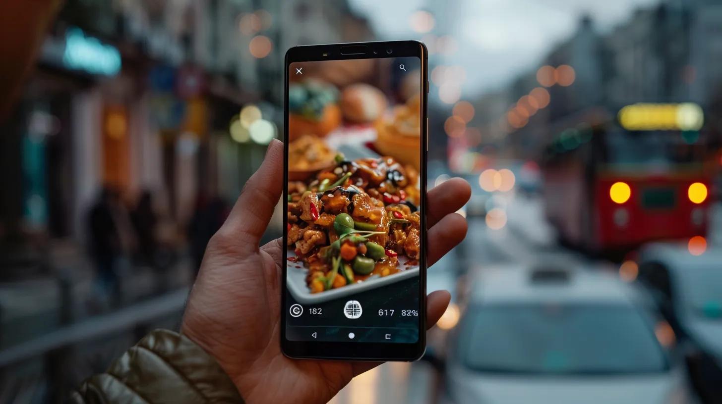 a vibrant and bustling food delivery app interface is displayed on a sleek smartphone, showcasing seamless cloud integration and data analytics, set against a lively urban backdrop teeming with restaurants and customers eagerly awaiting their meals. a vibrant and bustling food delivery app interface is displayed on a sleek smartphone, showcasing seamless cloud integration and data analytics, set against a lively urban backdrop teeming with restaurants and customers eagerly awaiting their meals.