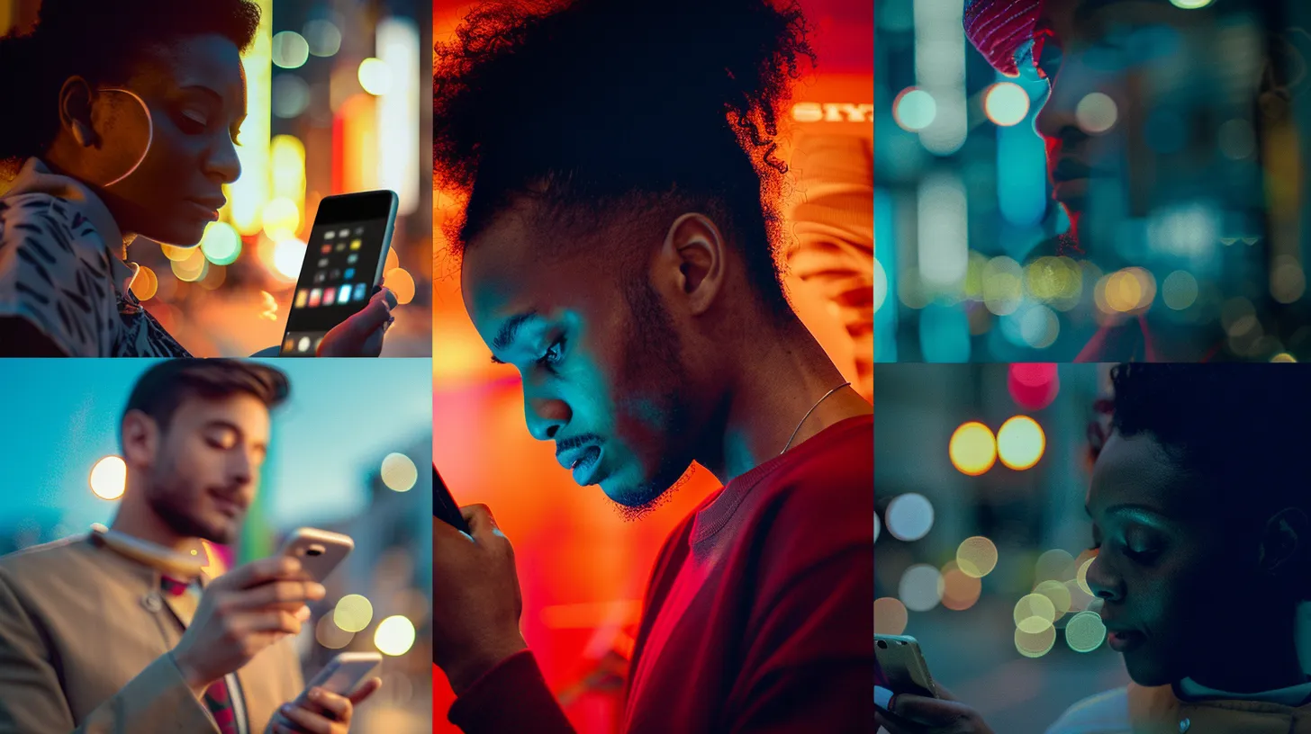 a vibrant and colorful collage showcasing diverse couples interacting through various dating apps on smartphones, set against a modern urban backdrop, symbolizing love and connection in the digital age. a vibrant and colorful collage showcasing diverse couples interacting through various dating apps on smartphones, set against a modern urban backdrop, symbolizing love and connection in the digital age.