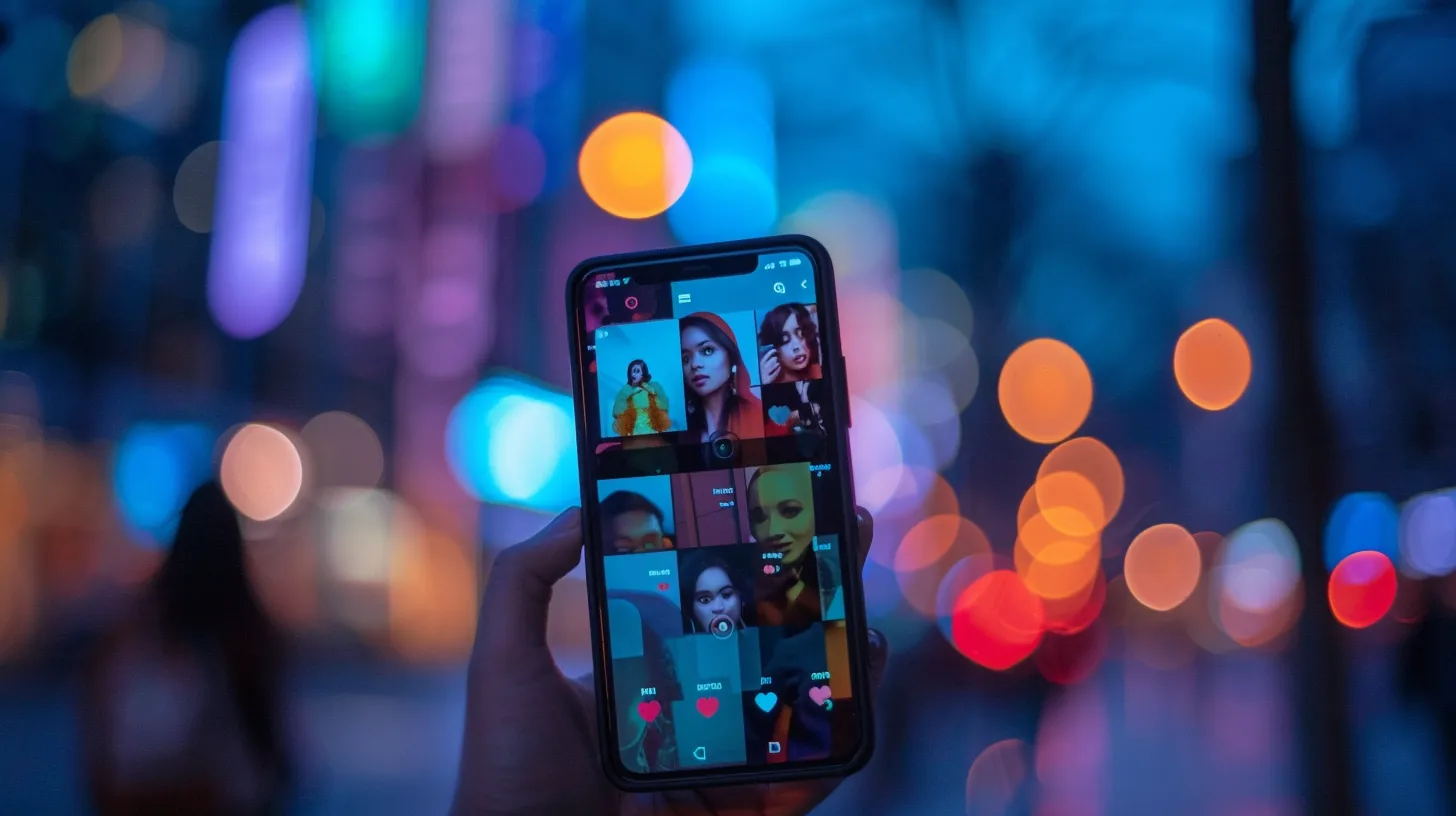 a vibrant smartphone screen displays a collage of popular dating app interfaces, set against a softly blurred urban backdrop during twilight, symbolizing the diverse connections and modern romance in india. a vibrant smartphone screen displays a collage of popular dating app interfaces, set against a softly blurred urban backdrop during twilight, symbolizing the diverse connections and modern romance in india.