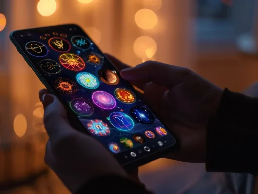 a vibrant smartphone screen displaying an engaging astrology app interface, filled with colorful zodiac symbols and celestial imagery, set against a soft, ambient backdrop that evokes a sense of cosmic wonder.