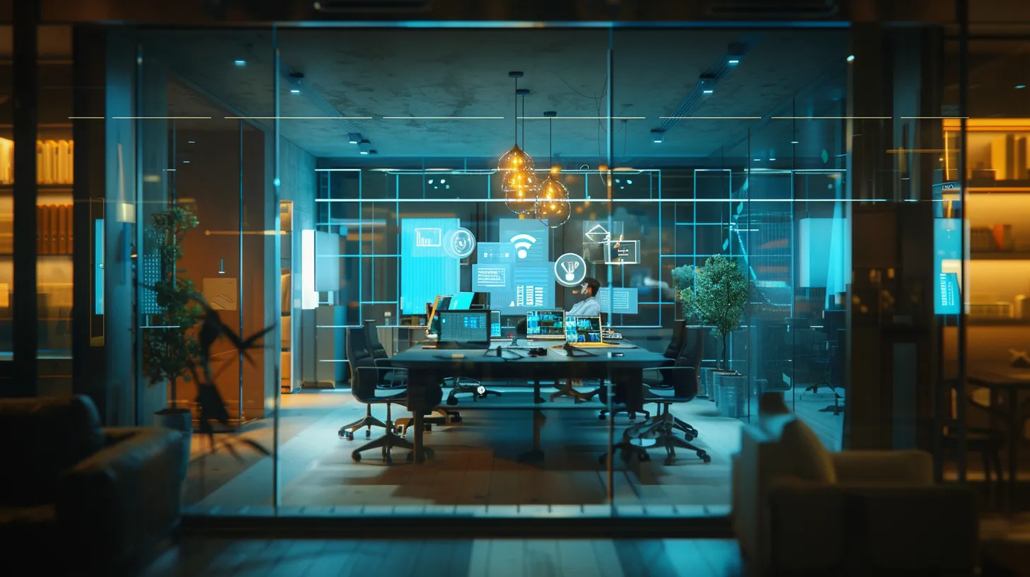 a futuristic office environment buzzes with innovation, showcasing sleek technology and vibrant screens that illuminate a team collaborating passionately on groundbreaking ai development.