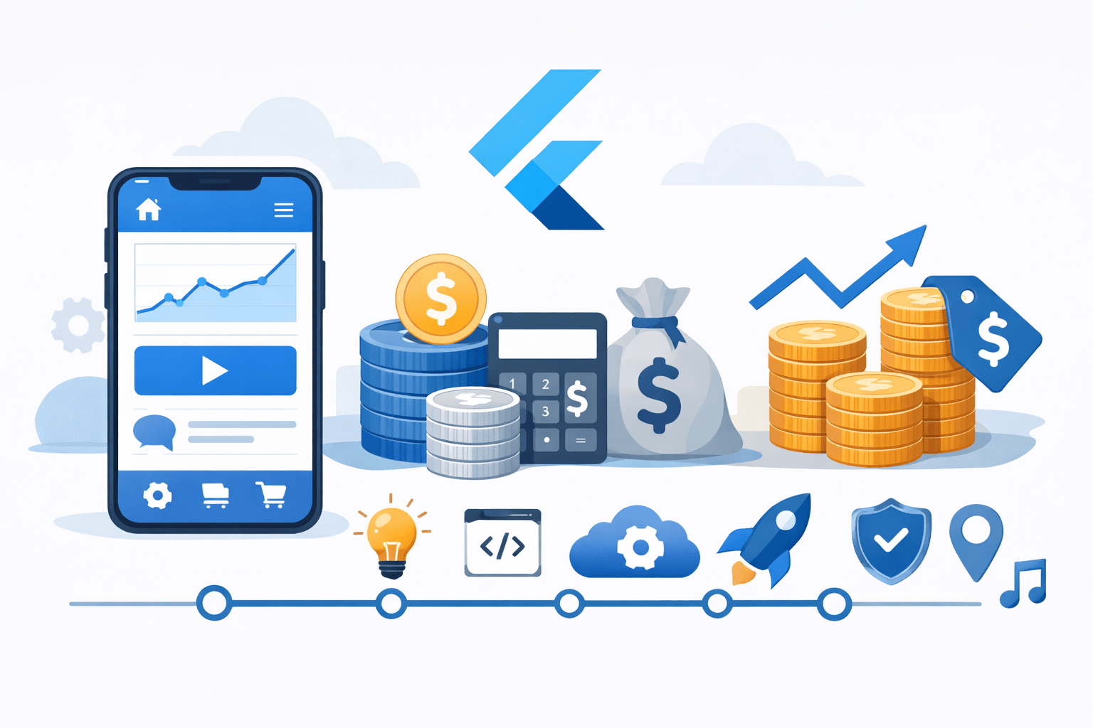Flutter app development cost breakdown with pricing, timeline, and features