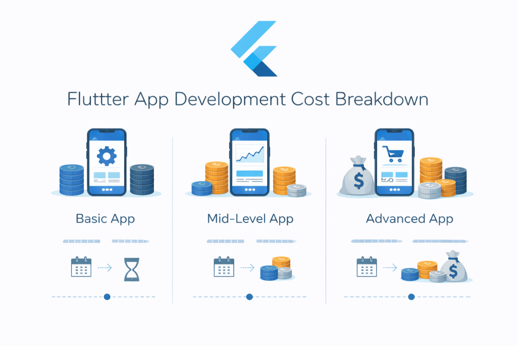 Flutter app development cost ranges and timelines by app complexity