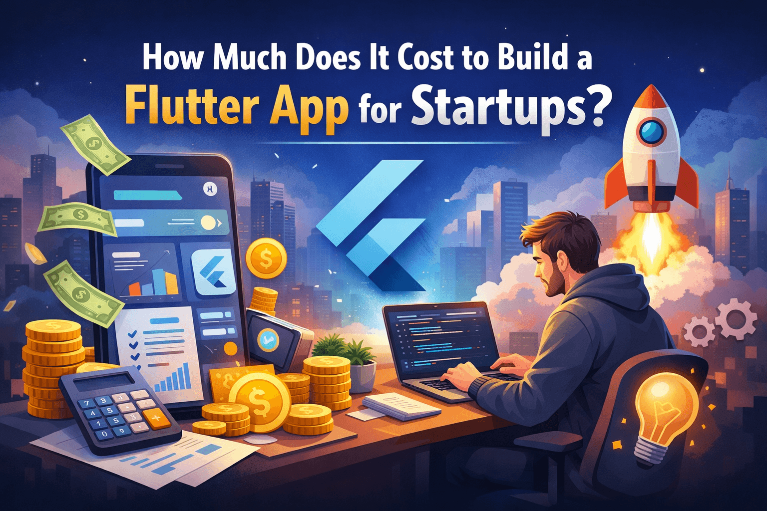 Flutter app development cost for startups with mobile app design, budgeting, and development process
